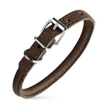 Dog Pet Round Leather Collar W1/4" - L8"-10", Dark Brown