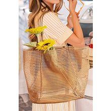 Light French Beige Hollowed Zipped Interior Pocket Nylon Tote Bag