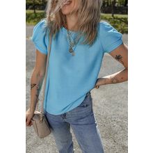Light Blue Bubble Sleeve Solid Color Elegant T-Shirt