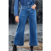 Dark Blue Plain Seam Detail Flared Bottom Ankle Length Jeans