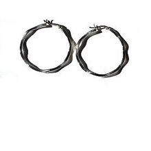 Sterling Silver Safety Pin Catch Wavy Hoop Earrings