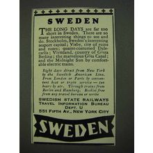 1931 Swedish State Railways Ad - Sweden