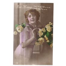 FOND MESSAGE ..used greetings postcard 1921 postmark pretty Edwardian girl