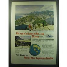 1949 Pan American Airlines Ad - Plan to roll down to Rio only 27 hours