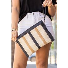 Black Contrast Striped Straw Woven Shoulder Bag