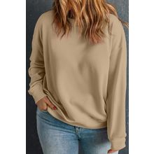 Apricot Solid Crew Neck Drop Shoulder Plus Size Sweatshirt
