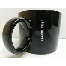 Starbucks 2017 Flat Glossy Black White Etched Logo Large Ring Handle 12 Oz Mug