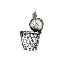 Sterling Silver Oxidized Basketball & Hoop Pendant