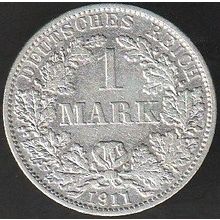 1911 A Germany 1 Mark Silver Coin