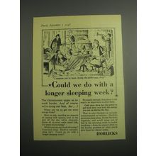 1948 Horlicks Drink Ad - Could we do with a longer sleeping week?
