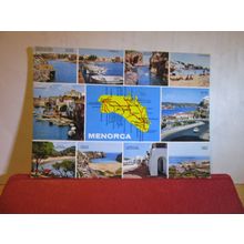 multiview, map, MENORCA, SPAIN used postcard 1979 postmark =