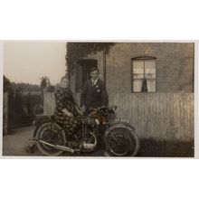 Mature Lady Rider Man & Blazer Insignia Antique Motorcycle Postcard