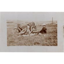 Bike Riders Posing at River Farm Field Antique Motorcycle RPC Postcard