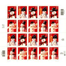 Christmas Snowmen Sheet of Twenty 37 Cent Postage Stamps Scott 3676-79