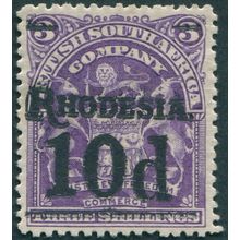 Rhodesia 1909 10d on 3s deep violet SG117 unused