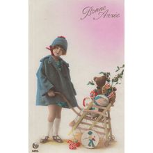 Teddy Bear On High Chair Antique Tinted New Year Greetings Postcard