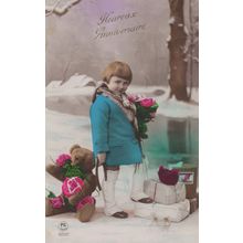 Teddy Bear Tinted Antique Happy Birthday Greetings Old Postcard