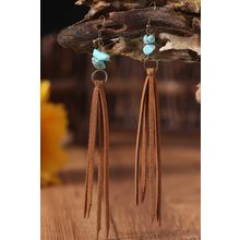 Brown Turquoise Tassel Drop Earrings