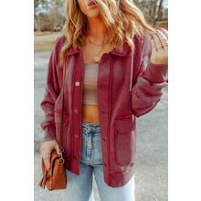 Red Vintage Washed Flap Pocket Button Shacket