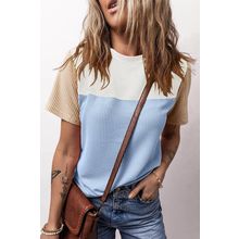 Light Blue Rib Textured Colorblock T Shirt