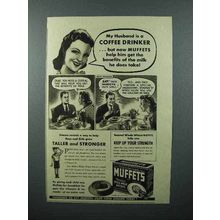 1940 Quaker Oats Muffets Cereal Ad - Coffee Drinker