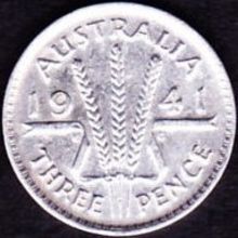 1941 Australia 1 Threepence Silver Coin