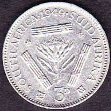1949 South Africa 3 Pence Silver Coin