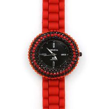 Lady Watch - Slicone Band w/ Rhinestones - Red - WT-MN8021RD