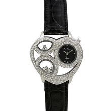 Lady Watch - Rhinestone Heart Shape Frame w/ Croc Embossed Band - Black - WT-...