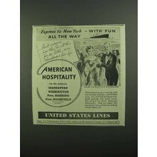 1939 United States Lines Cruise Ad - Express New York