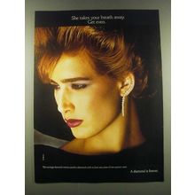 1985 De Beers Diamond Earrings Ad - Take Breath Away