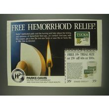 1985 Parke-Davis Tucks Medicated Pads Ad - Free Hemorrhoid Relief