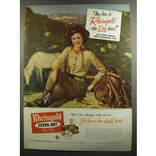 1952 Rheingold Beer Ad - My beer is Rheingold - the Dry Beer - Cowgirl