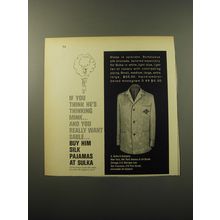 1960 Sulka Silk Pajamas Ad - If you think he's thinking mink