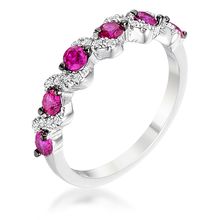 18Ct Rhodium and Hematite Plated S Shape Fuchsia and Clear CZ Half Eternity ...
