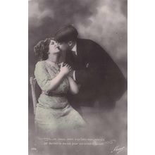 French Lady Kissing Passionately Romantic Secret Code Lovers Old Postcard