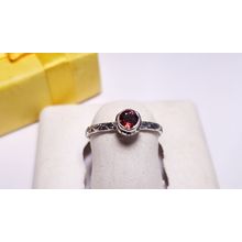 Estate 1/4ct Natural Garnet bezel Sterling Silver sculpted etched Band Ring22186