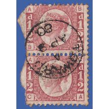 GB QV 1870 1/2d ROSE PLATE 14 BA CA SG49 GU VERTICAL PAIR CDS
