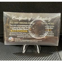 Certified Genuine Silver 1930's Black Ruthenium Indian Head Buffalo Nickel