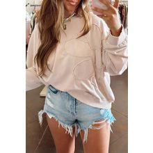 Beige Raw Edge Flower Patch Drop Shoulder Casual Top