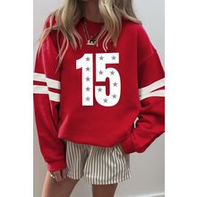 Fiery Red Starry Number 15 Printed Oversize Varsity Sweatshirt