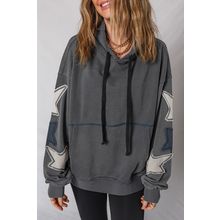Carbon Grey Star Patchwork Contrast Stitching Mineral Wash Kangaroo Pocket Vinta