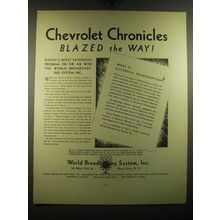 1931 World Broadcasting System Ad - Chevrolet Chronicles blazed the way