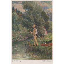 Wischniowsky Drei Feinschmecker Fishing Antique Painting Postcard