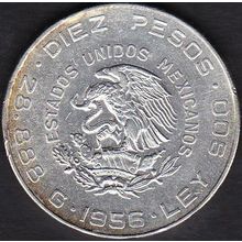 1956 Mexico 10 Pesos Silver Coin Miguel Hidalgo