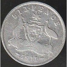1911 Australia 1 Sixpence coin