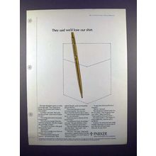 1972 Parker 75 Classic Ball Pen Ad - Lose Our Shirt!