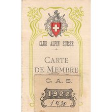 Club Alpin Swiss 1922 Switzerland Old Membership Card Pass