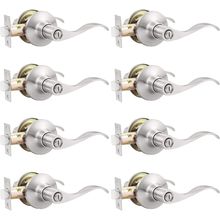 GOBEKOR 8 Pack Brushed Nickel Privacy Door Levers Bedroom Bathroom Door Handles