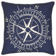 18" X 18" Navy and White Compass Cotton Zippered Pillow